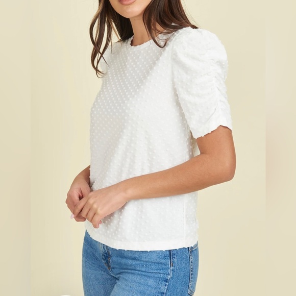 DR2 sz Medium Ramona Ivory Knit Clip Dot Top with Puff Sleeves GUC - Picture 2 of 9